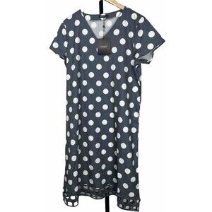 Just Fashion Now Dress Short Sleeve‎ Cut Out Crochet Hem Gray Polka Dot XL NWT